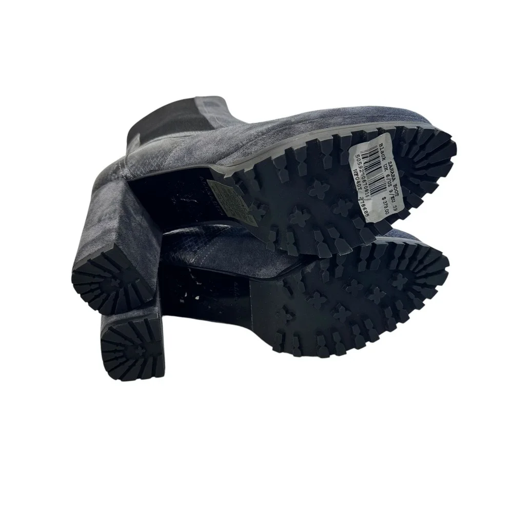 AllSaints Sz 9 Womens Sahara Boots Gray Suede‎ Leather Snakeskin Emb. Platform